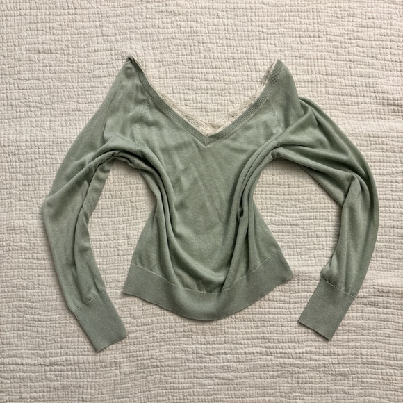 Zara Tops - sage green lace trim sweater ♡